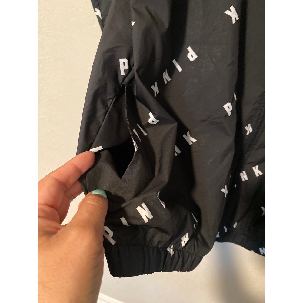 PINK Black Windbreaker with White Logo Size XS - Picture 6 of 6